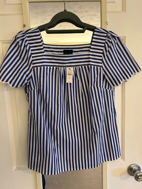 Talbots Blue and White Striped Square-Neck Top Small Petite